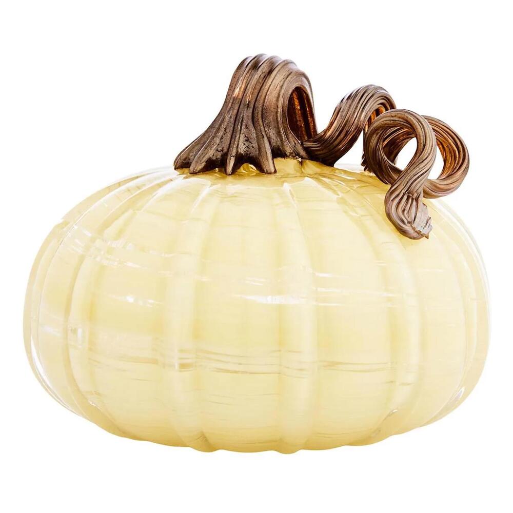 Artisan Hand Blown Cream Glass Pumpkin with Twisted Bronze Stem Fall Decor - Picture 2 of 5